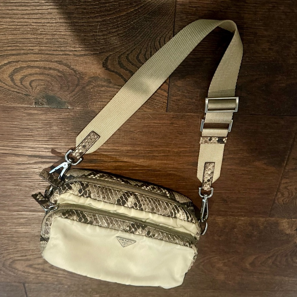 Prada Python Trimmed Tan Purse - image 2